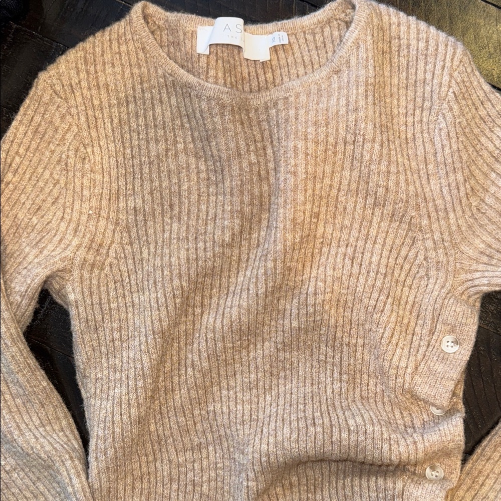 ASTR Ribbed Hi Slit Button Ruched
Sweater Dress Tan - Picture 9 of 10